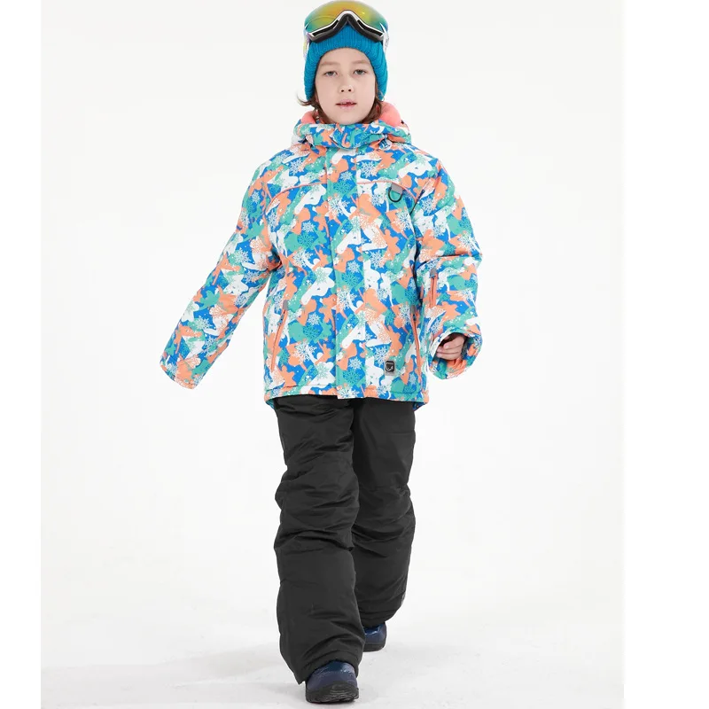 Boys Girls Children's Snow Ski Suits Outdoor Wear Hooded Jackets+Bandage Pants Kids Winter Warm Snowboard Ski Wear Costume - Цвет: 9