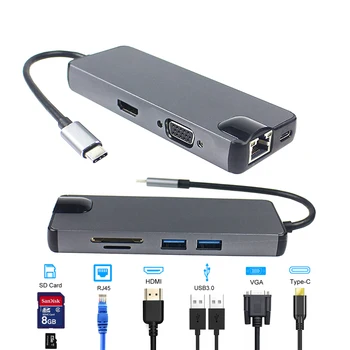 

New 8 in 1 USB-C Type-C To HDMI 4K+LAN RJ45 Gigabit Ethernet+SD/TF Card Reader+PD Charging/USB3.0 USB HUB Docking Station
