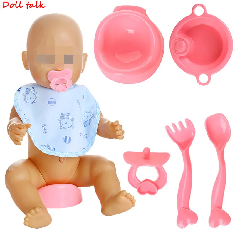 

Doll Tableware Milk Bottle+Spoon+Nipple+Dinner Plate Simulated Four Sets For 18 Inch American Doll&43cm Baby Doll Accessories