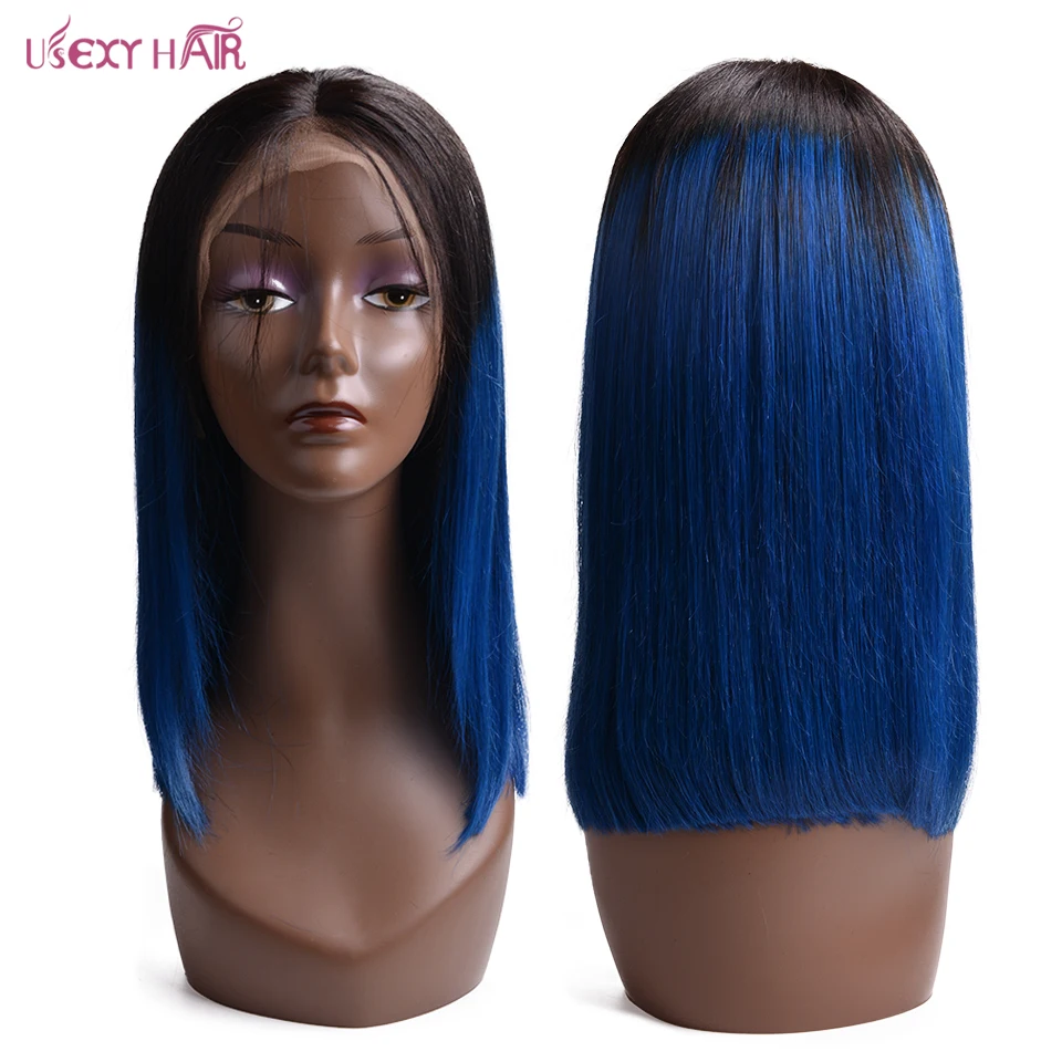 

Short Bob Wig Brazilian Straight Remy Hair Lace Front Human Hair Wigs 1B/blue USEXY Lace Frontal Wig For Women