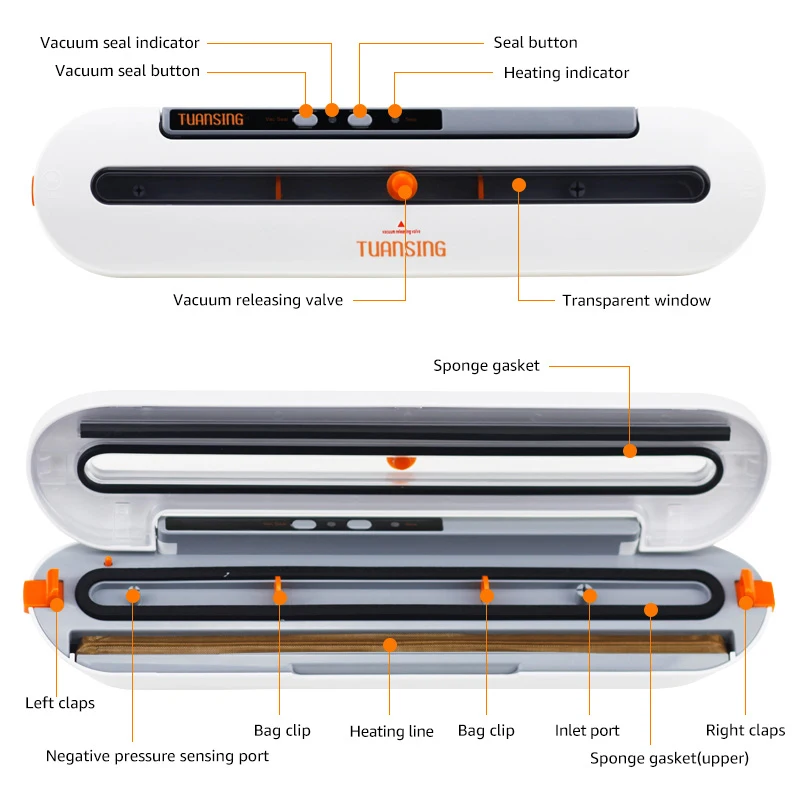 TUANSING вакуумный Еда-закаточных машинок 220 V/110 V автоматическая вакуум-закаточная машина и 2 рулона мешки(12/15/20/25/28 см Еда мешки для хранения