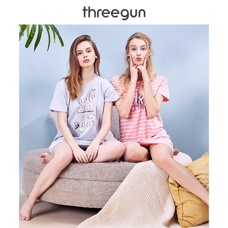 THREEGUN ночная рубашка для женщин из хлопка в полоску 2019 новое нижнее белье с