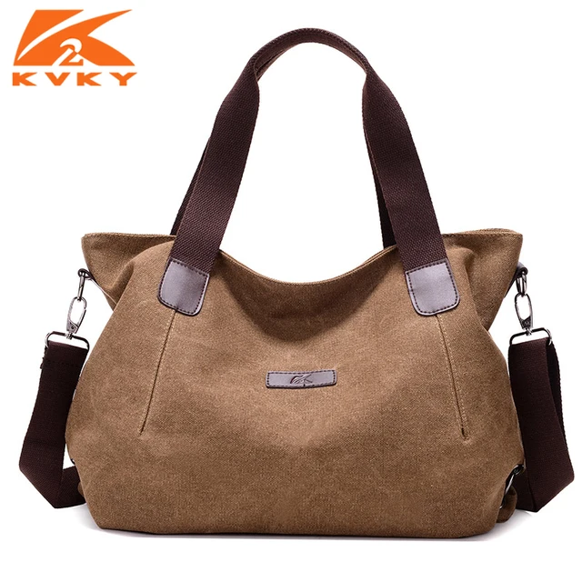 KVKY Large Capacity Women's Canvas Handbag Casual Canvas Shoulder Bags Vintage Crossbody Messenger Bags Female Tote Bags Trapeze