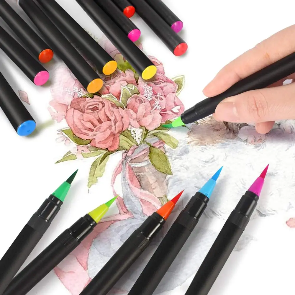 100 шт цвета двойной наконечник ручки щетки с Fineliners окраска акварельные маркеры