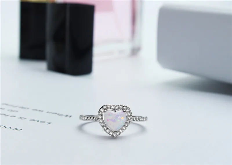 Vintage Love Heart Shaped Ring White Fire Opal Wedding Rings for Women Silver Color anillos mujer Finger Ring bague femme dm142 (12)