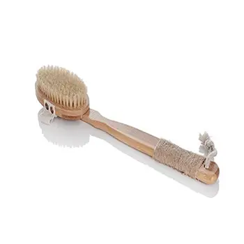 

Removable Natural Bamboo Handle Bristles Scrubber Bath Spa Massage Body Brush with Bent Wooden Handle