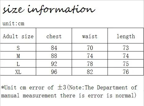 ADULT size chart