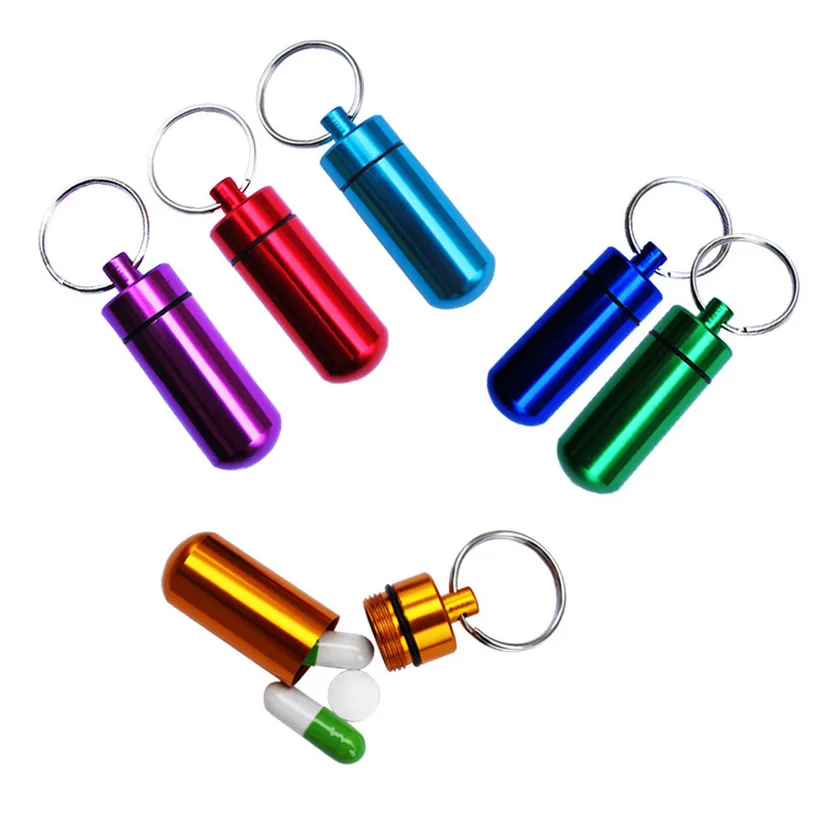 

2pcs Portable Pill Box WaterProof Mini Aluminum Keychain Medicine Box Survival Drug Carry Bottle Container for Traving Hiking