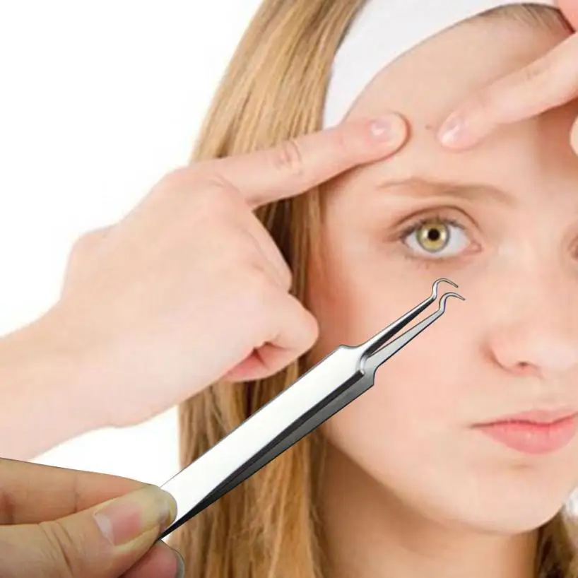

1Pcs Bend Curved Facial Extractor Blackhead Acne Tweezers Needle Blemish Remover vacuum blackhead remover aspirateur point noir
