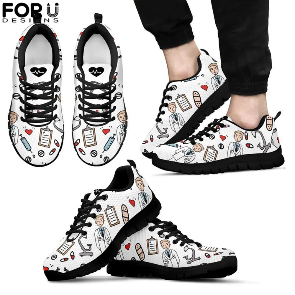 

FORUDESIGNS Nurse Sneaker Shoes Men 3D Cartoon Print Comfortable Flat Shoes Breathable Lace-up Summer Spring Men's Shoes Hombre