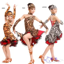 2015 New sex wild girl latin salsa dance dress, stage performance show match leopard print zebra stripe ballroom flamenco dress