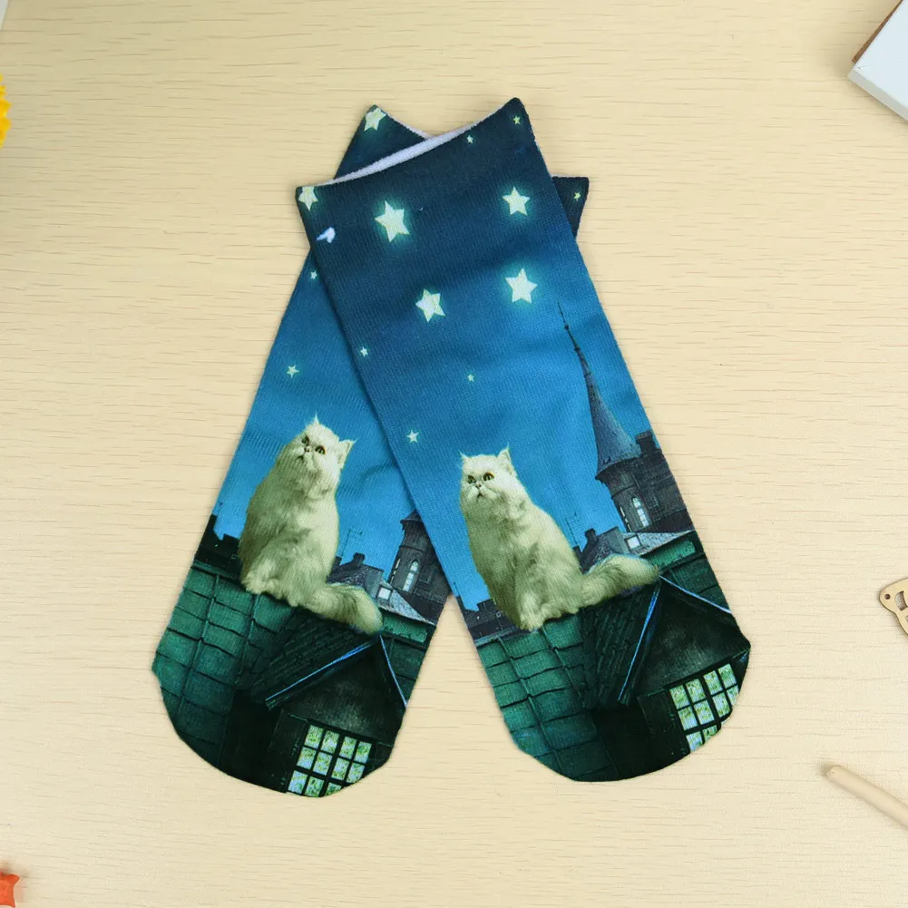 Дышащие носки унисекс милые цветные повседневные носки с 3D-принтом и низким вырезом 20 см/8,7 дюйма Мягкие носки с котами из мультфильма