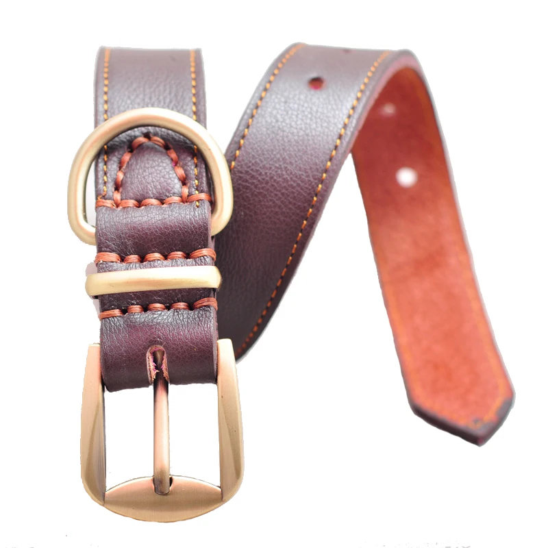 Hand Stitched Soft Genuine Leather Pet Dog Collars Adjustable Flexi