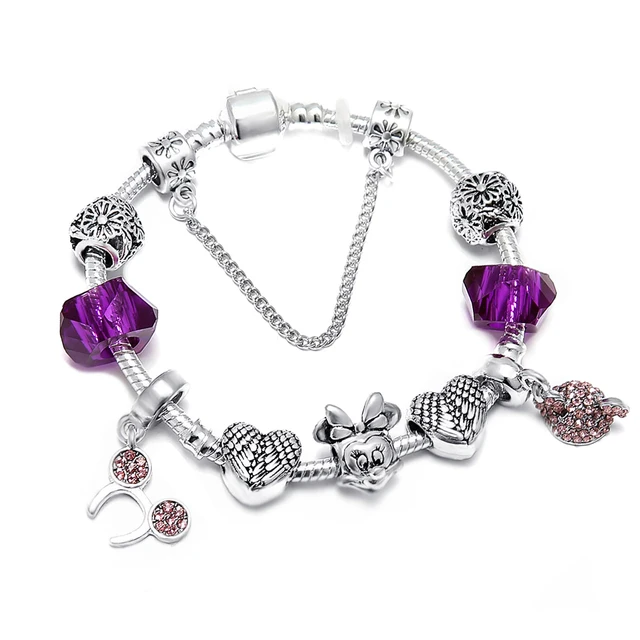 SPINNER Mickey Lover Heart DIY Charm Bracelet Snake Chain Brand Bracelet for Wom SPINNER Mickey Lover Heart DIY Charm Bracelet Snake Chain Brand Bracelet for Wom