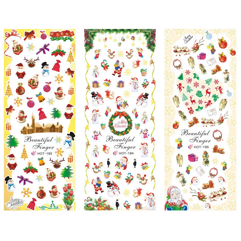 3 упаковки/партия мозаика Рождество Санта Клаус Олень наклейки для ногтей переводная наклейка для ногтей HOT193-195