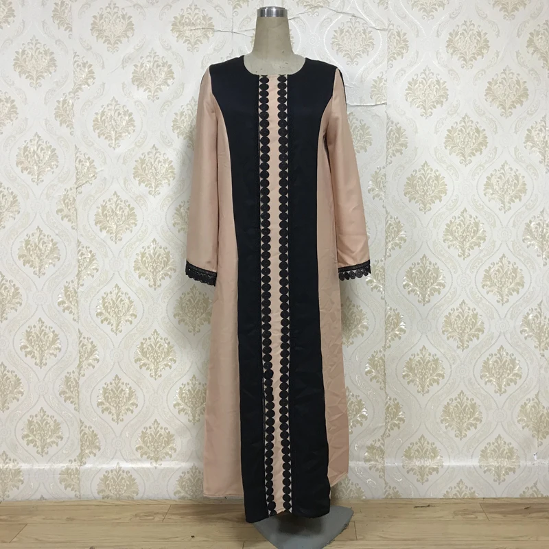 F8849-5 кружевное длинное платье для женщин арабские дамы Малайзия абаи мусульманские халаты - Цвет: Черный