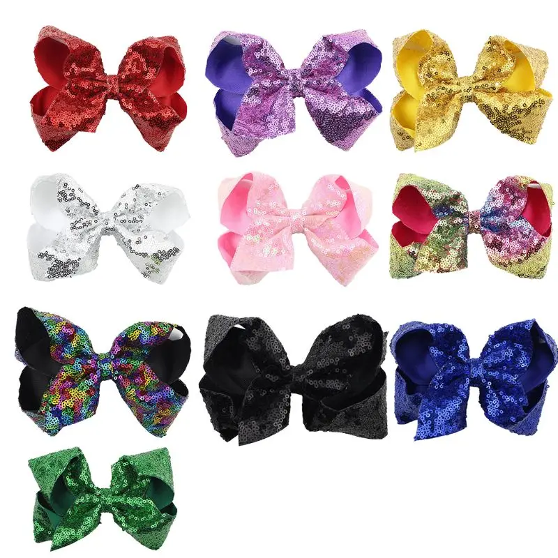 

Girls Rib Ribbon Sequins Bowknot Barrettes Cute Hairpin Clip Kids Children Hair Styling Daily Use Festival Dancing Party Supply