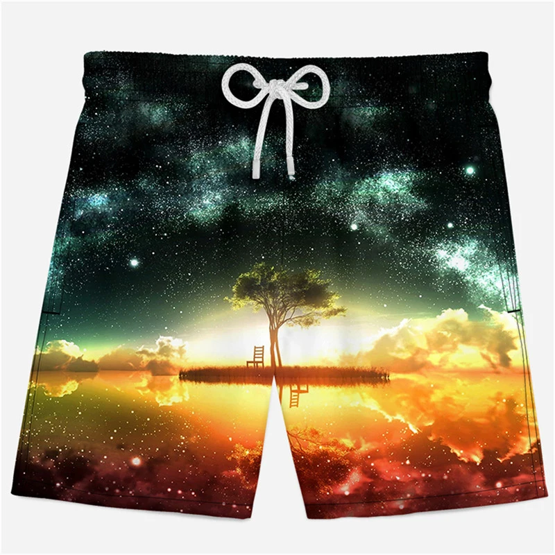 

2019 summer men's Starry sky-beach shorts with a pattern of 3D printed men's fashion fitness shorts pants Asian size XS-4XL