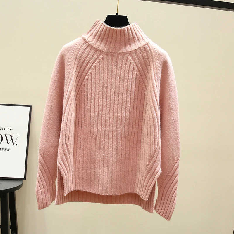 

2019 Women's Autumn And Winter New Sweater High Collar Warm Bottoming Sweater Loose Solid Color Short Pullover Sweater LQ105