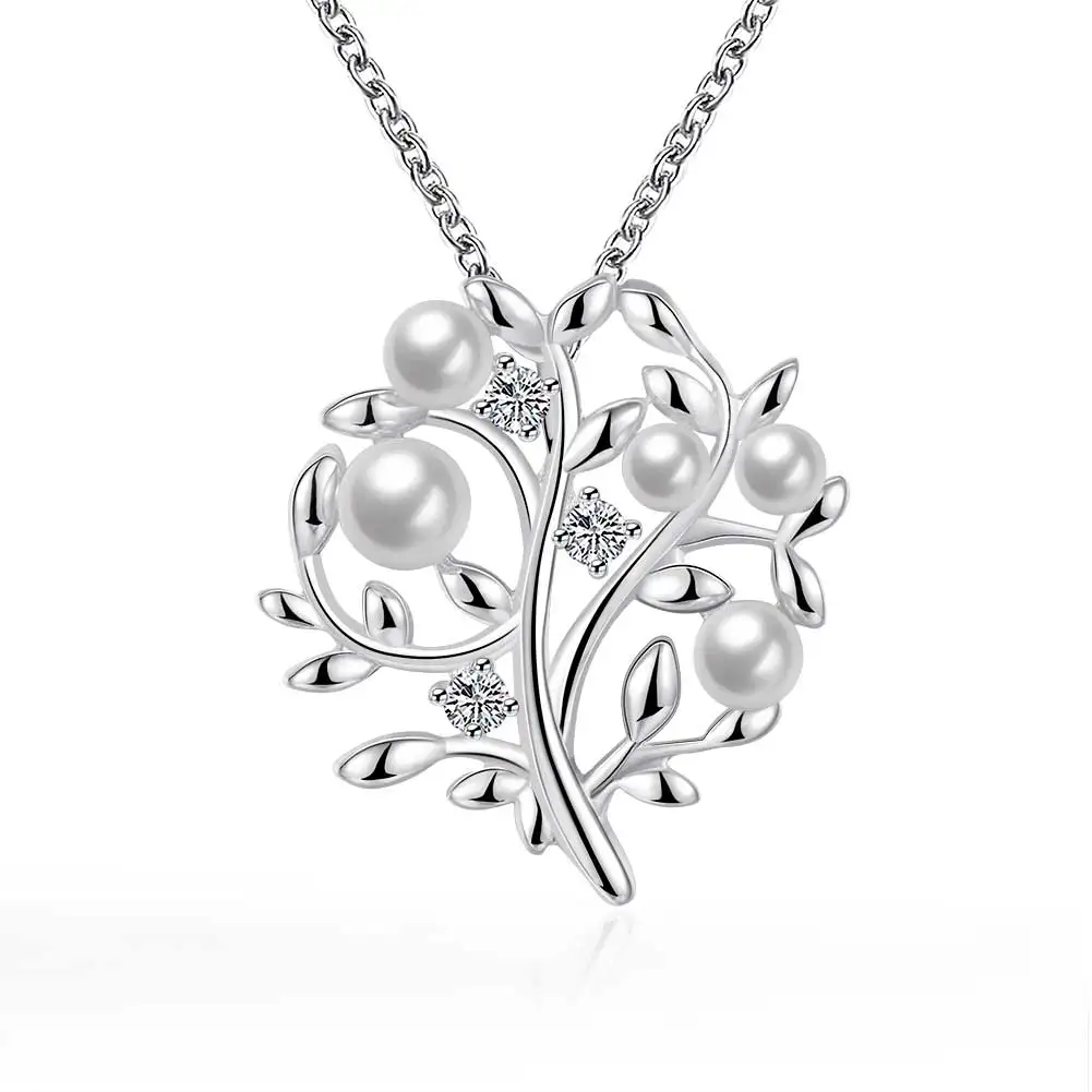 

New Nobel Jewelry Silver Women Necklace Pendant Tree of Life Imitation Pearl Colares Love for Elegant Lady 925 Jewelry Gift