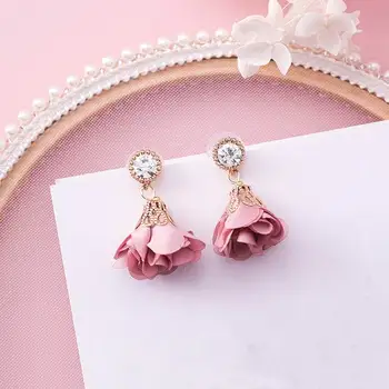 

MENGJIQIAO 2018 Korean New Shiny Crystal Cloth Flower Drop Pendientes Mujer Moda Summer Accessories Cute Boucles D'oreilles
