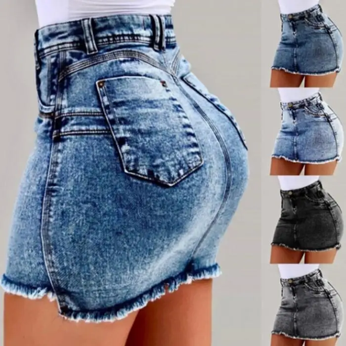 Женские короткие джинсы с высокой талией бахромой Hem Holes hot shorts для лета-MX8