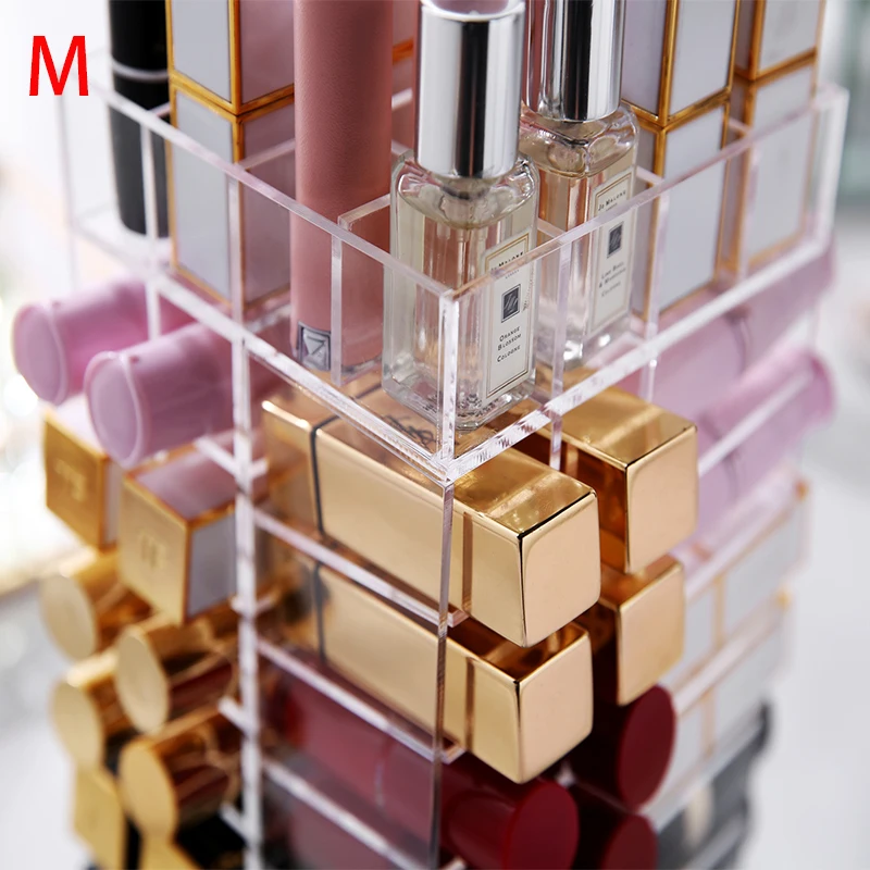 M Rotating Acrylic Makeup Organizer Storage Case Lipstick Holder Boxes Rotating Lip Gloss Display Boxes 64 bottles C5132