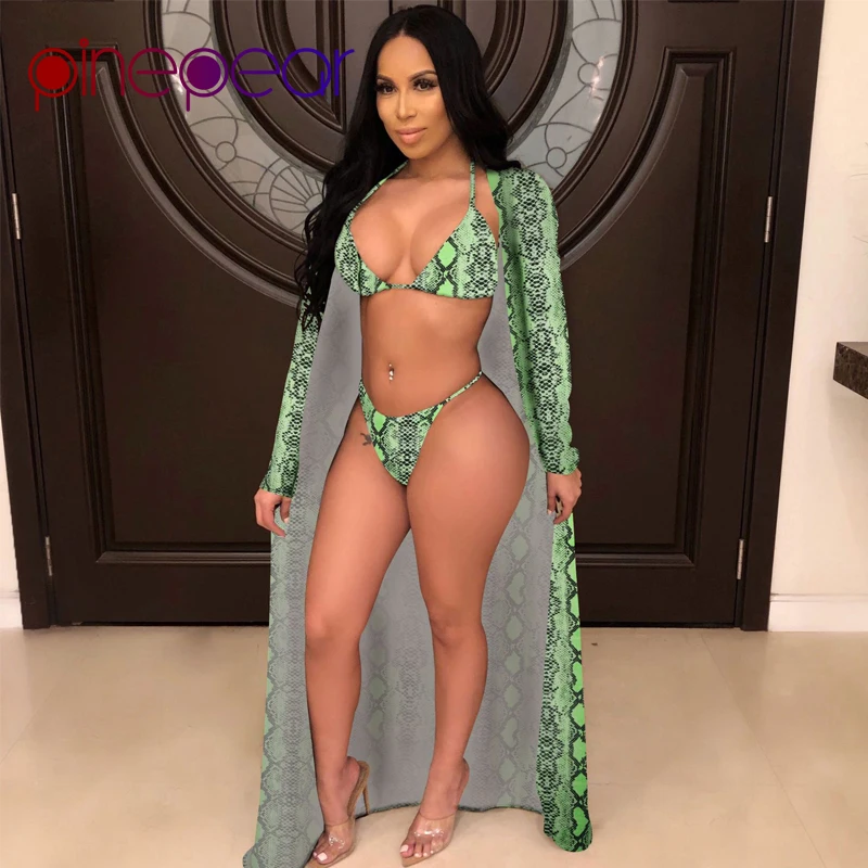 

PinePear Snake Print Cover Up 3 Piece Set Beachwear 2019 Women Fashion Snakeskin Bathing Suit Beach Wear Drop Shipping Wholesale