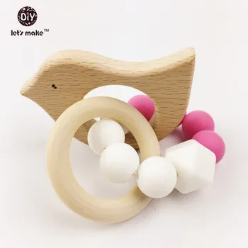 

Teethers Wooden Toys Animal Shaped Jewelry Teething For Baby Organic Wood Silicone Beads Baby Rattle Stroller Accessories Toys