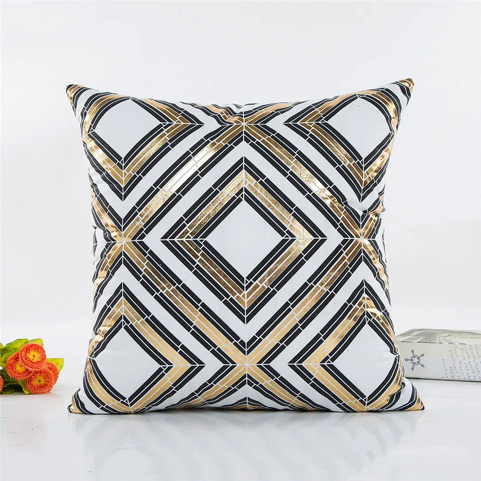 Geometria Bronzing Cushion Cover Strip Love Printed Cotton Pillows Case Sofa Bedroom Home Office Decorative Throw Pillowcases (3)