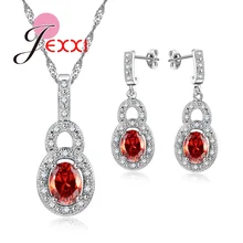 PATICO 925 Sterling Silver Jewelry Set For Women Fashion Crystal Rhinestone Pendant Necklace Hoop Earrings Bridal Wedding Jewelr