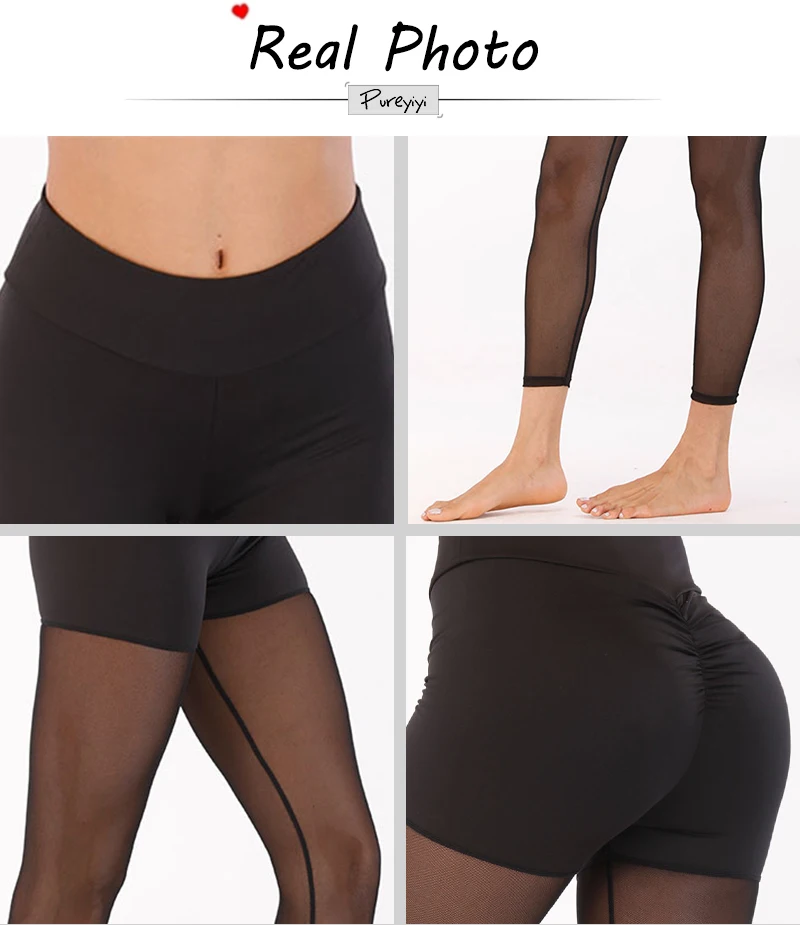 spring solid color push up leggings hip pleated mesh see through transparent fitness clothing workout clothes for women (13)
