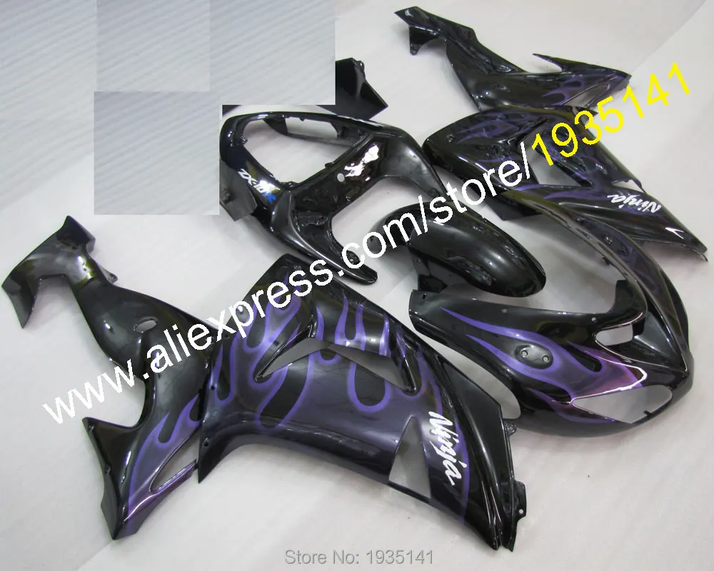 

Hot Sales,For Kawasaki ZX10R blue flames black kit 06 07 fairing ZX-10R NINJA 2006 2007 ZX 10R Cowling body (Injection molding)