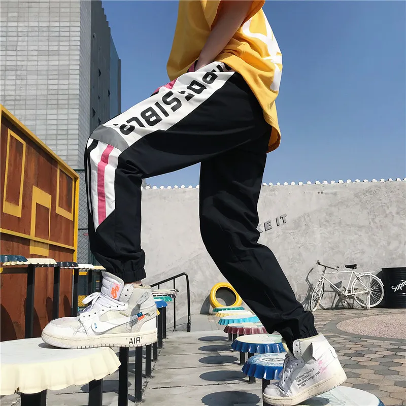 Reflect light Shining Summer hiphop pants men Letter prints Elastic waist Ankle length Red Black color 2019 Stylish Reflect light Shining Summer hiphop pants men Letter prints Elastic waist Ankle length Red Black color 2019 Stylish