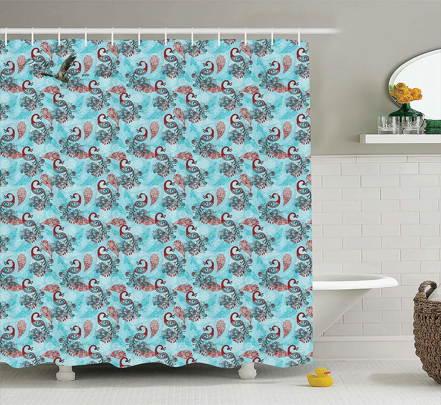 Peacock Decor Shower Curtain Set Peacocks And Snowflakes Classic