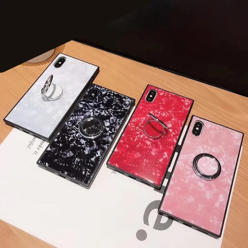 

Luxury Tempered Glass conch shell Finger Ring stand case for iphone 6 6 plus Cover 7 plus 8 plus X XR XS Max phone back cover