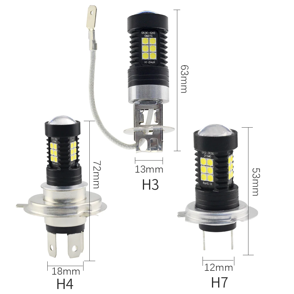 DXZ 1 шт. светодиодные противотуманные фары h3 h4 h7 12 В лампы для авто DRL дневные ходовые огни белый 6000 K 3030 12 SMD аксессуары для вождения
