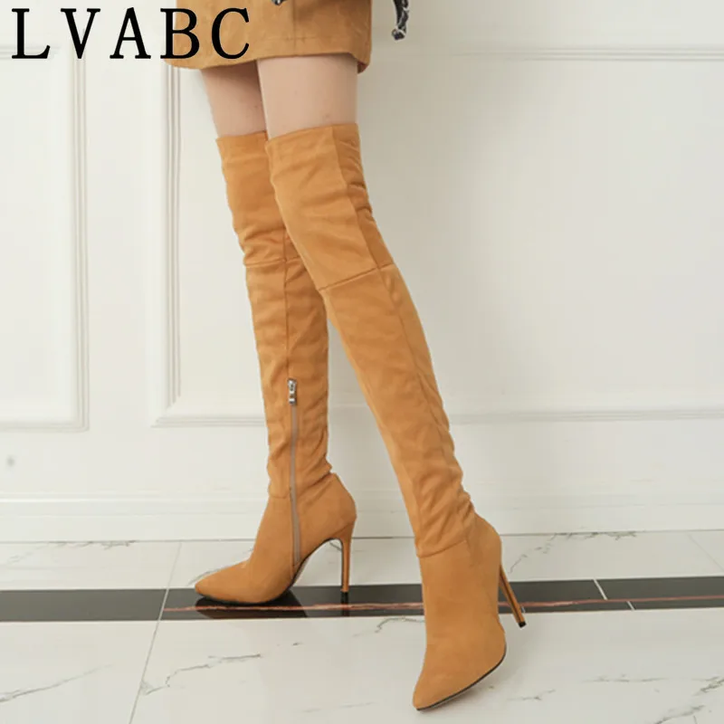 

LVABC 2019 Brand Autumn Winter Women Boots Long Stretch Slim Thigh High Boots Fashion Over the Knee Boots High Heels Shoes Woman
