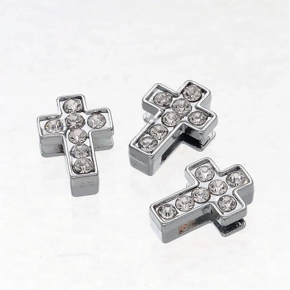 

alloy cross slide charms with grade a rhinestones, Metal, 13x9x4mm, hole: 8x2mm