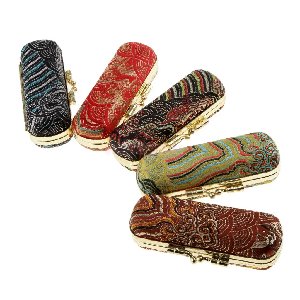 Chinese Traditional Style Handmade Lipstick Lip Gloss Case Storage Box Balm Holder with Mirror Random Color