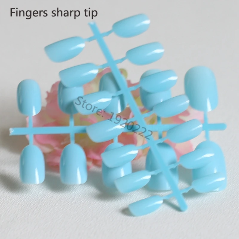 24 шт. очаровательные модные конфетные овальные декоративные накладные ногти короткий круглый срез нежный синий P125X