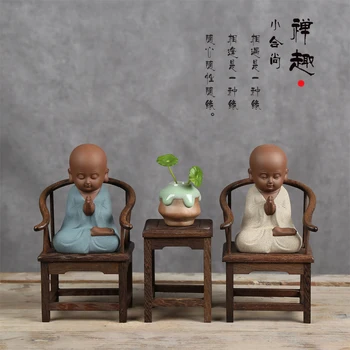 

2017 Buddha statue Purple sand Little monk set chair tea ceremony accessories Statue Creative office ornaments Home Decorative