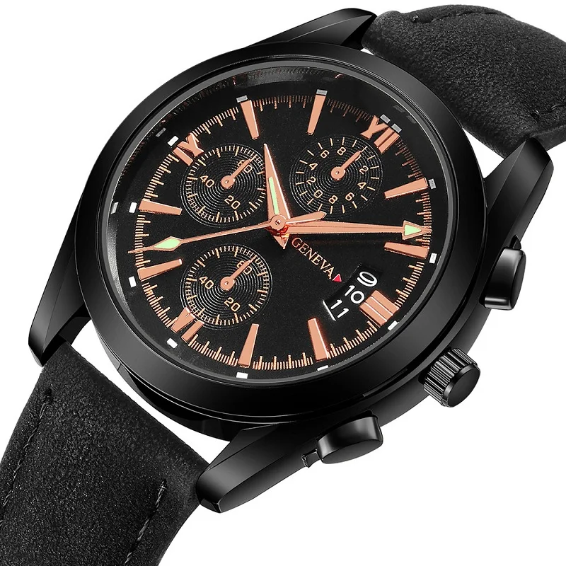 

Men's Watches 2018 Top Brand Luxury Leather Quartz Wrist Watch Erkek Kol Saati Roman Numerals Calendar Dial Men's Wrist Watch