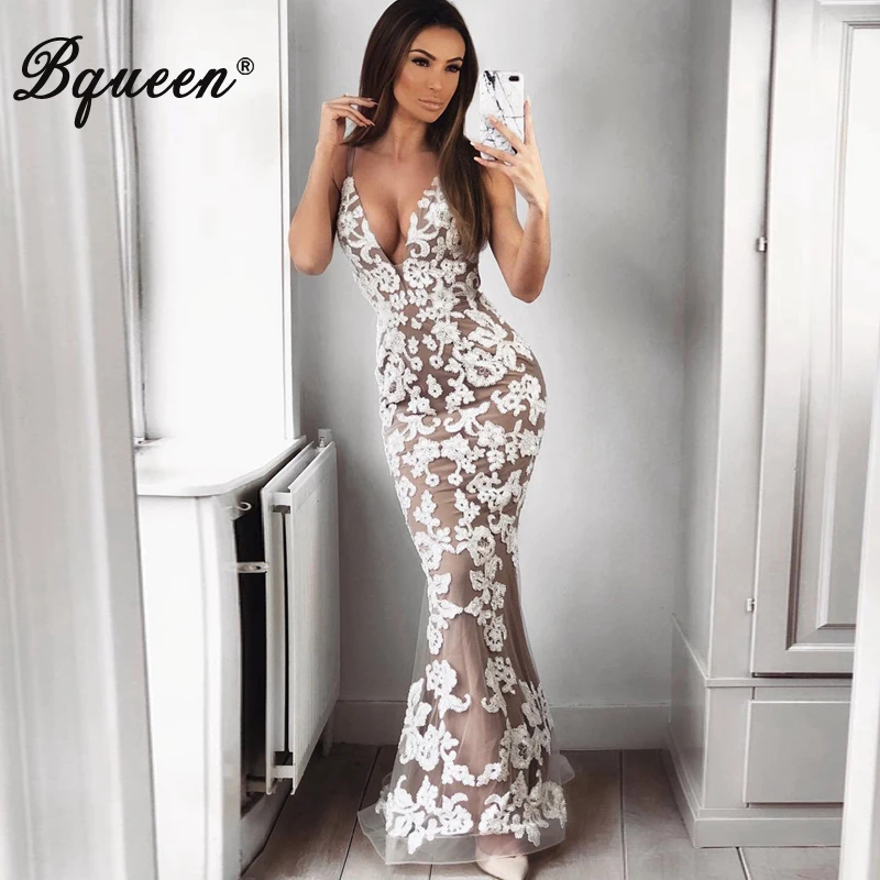 Bqueen женское сексуальное облегающее платье с глубоким v образным вырезом в пол без