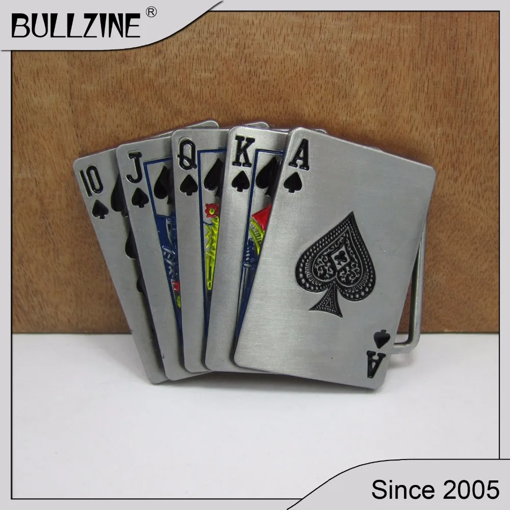 

The Bullzine Playing card belt buckle with pewter finish FP-02951 suitable for 4cm width snap on belt