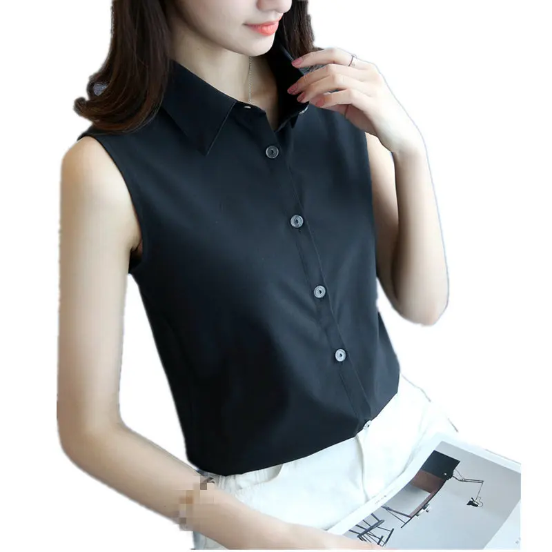 Mode femmes Sexy col rabattu Blouse sans manches grande taille 4XL couleur unie chemise élégant décontracté marque Design hauts MZ1504