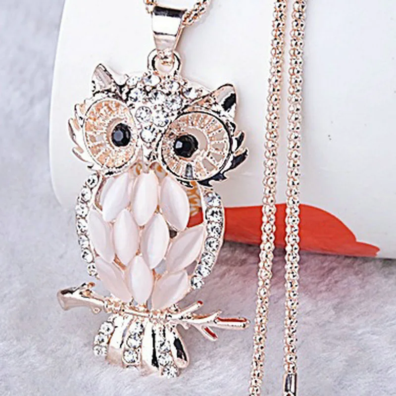 

LNRRABC Charming bordered Alloy Opal Pendant Women choker Lady Girl Owl Pendant Necklace Long Sweater Necklace