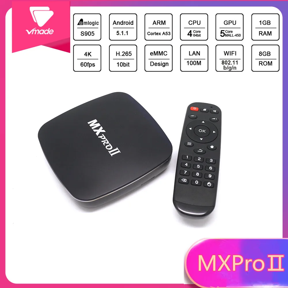 Vmade ОТТ ТВ приставка Android 5.1.1 MXPROII Amlogic S905 четырехъядерный 2 0 ГГц Поддержка DLNA AirPlay