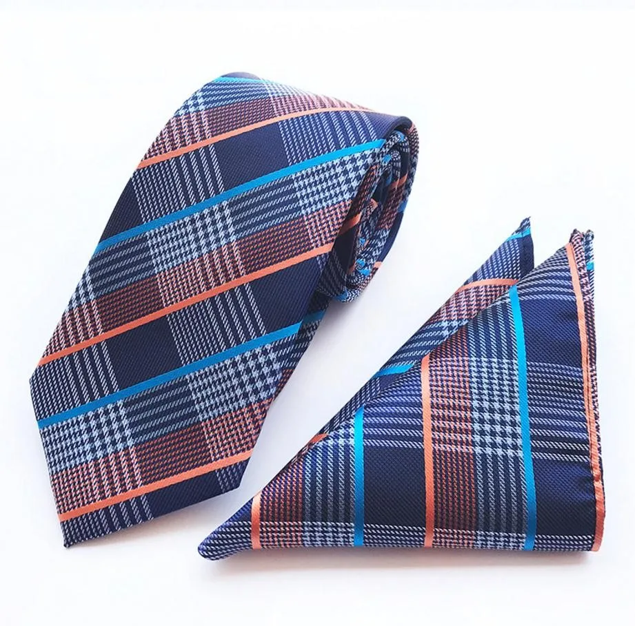  8cm tie set check floral men's necktie for men plaid handkerchief neck tie set business neckwear as