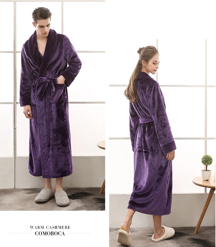 Queenral Man And Woman Robe Winter Long Bathrobe Warm Flannel Satin Male And Female Robes Sleepwear Sexy Pajamas Nightgown    18